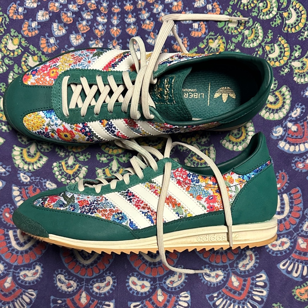Adidas Green Floral Pattern Sneakers